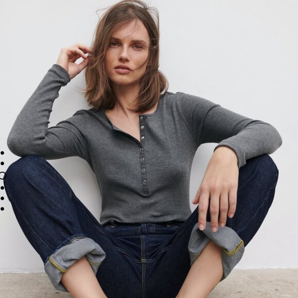 Mid-Grey half buttons henley shirt - Picture 3 of 7